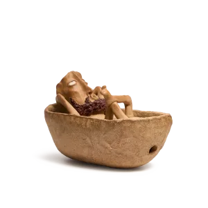 Bathing Zen Monk Clay Figurine-This handmade clay incense burner features a lounging monk blowing smoke from his mouth with an exaggerated, unbothered expression.