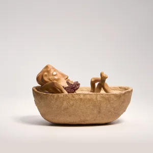 Bathing Zen Monk Clay Figurine-This handmade clay incense burner features a lounging monk blowing smoke from his mouth with an exaggerated, unbothered expression.