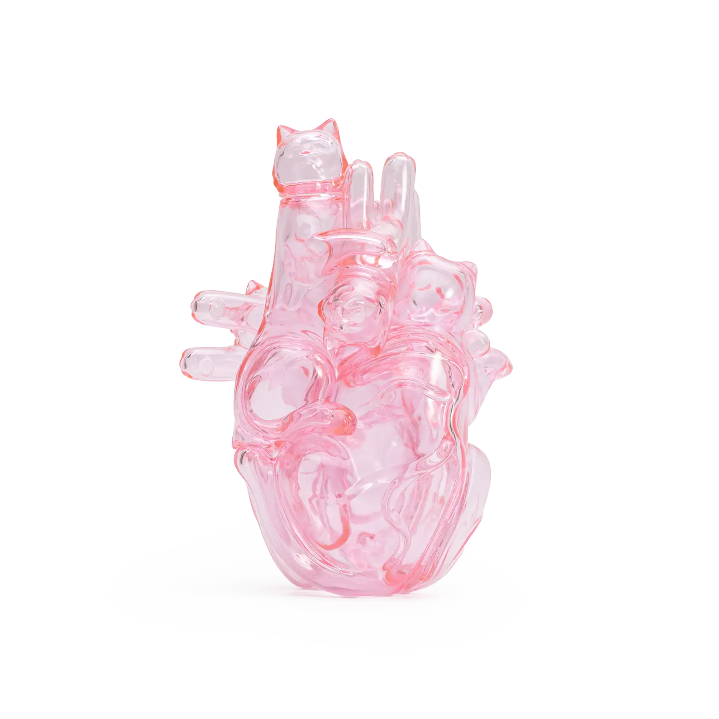 Cat Heart Sofubi-four distinct kitties merge to form a translucent human heart