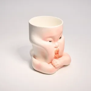 Whimsical Ceramic Cheeky Pinch Mug-this hand-painted mug features a chubby cheek being pinched in a gesture of affection