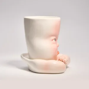 Whimsical Ceramic Pouty Mug-this hand-painted mug features a quirky pouting expression with twisted lips