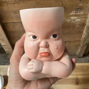 Whimsical Ceramic Pouty Mug-this hand-painted mug features a quirky pouting expression with twisted lips