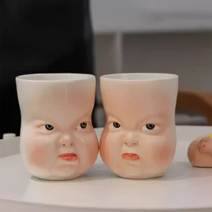 Whimsical Ceramic Pouty Mug-this hand-painted mug features a quirky pouting expression with twisted lips