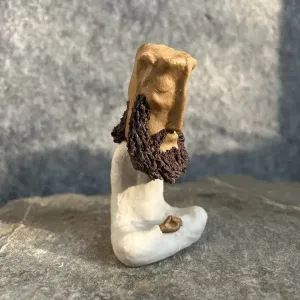 Sitting Zen Monk Clay Figurine-Hand-sculpted from natural clay, a peaceful piece of aesthetic decor for your tea table