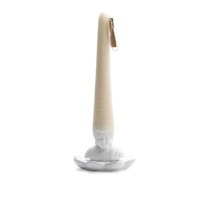 Whimsical Buddha Head Scented Candle-Featuring an exaggerated wax "hair" that extends from a joyful Buddha base.