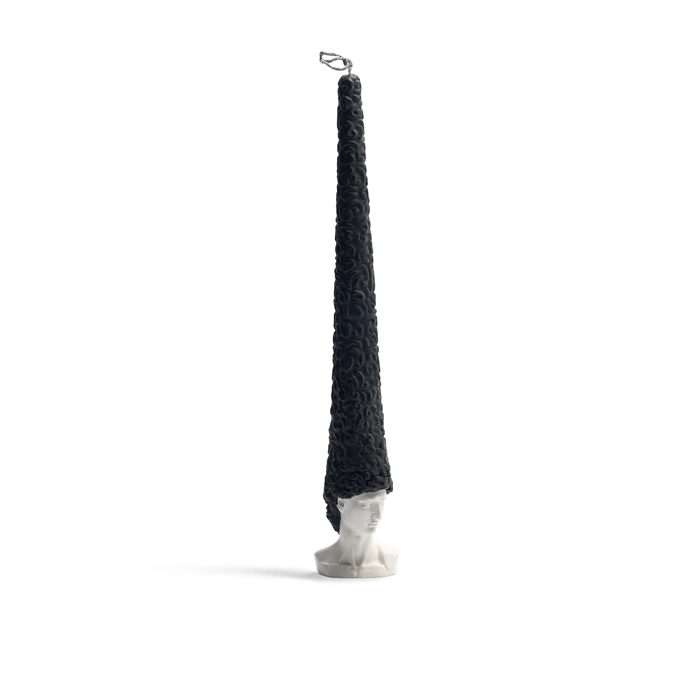 Bald David Bust Scented Candle–The scented candle's wax 'hair' slowly melts away as it burns