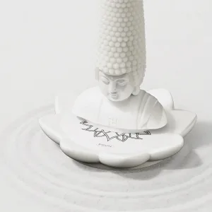 Whimsical Buddha Head Scented Candle-Featuring an exaggerated wax "hair" that extends from a joyful Buddha base.