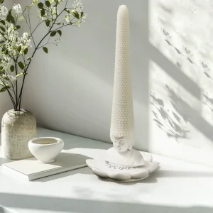 Whimsical Buddha Head Scented Candle-Featuring an exaggerated wax "hair" that extends from a joyful Buddha base.