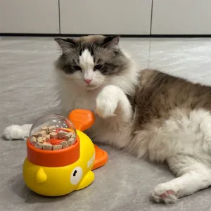 Duck-Shaped Pet Puzzle Feeder-Turn mealtime into playtime with this interactive duck that dispenses treats when pressed
