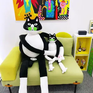 Tuxedo Cat Plush Body Pillow-Modeled after a real stray cat adopted by the designer