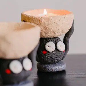 Ceramic Soot Sprite Candle Holder-Handcrafted from coarse pottery to capture the texture of a hardworking spirit.
