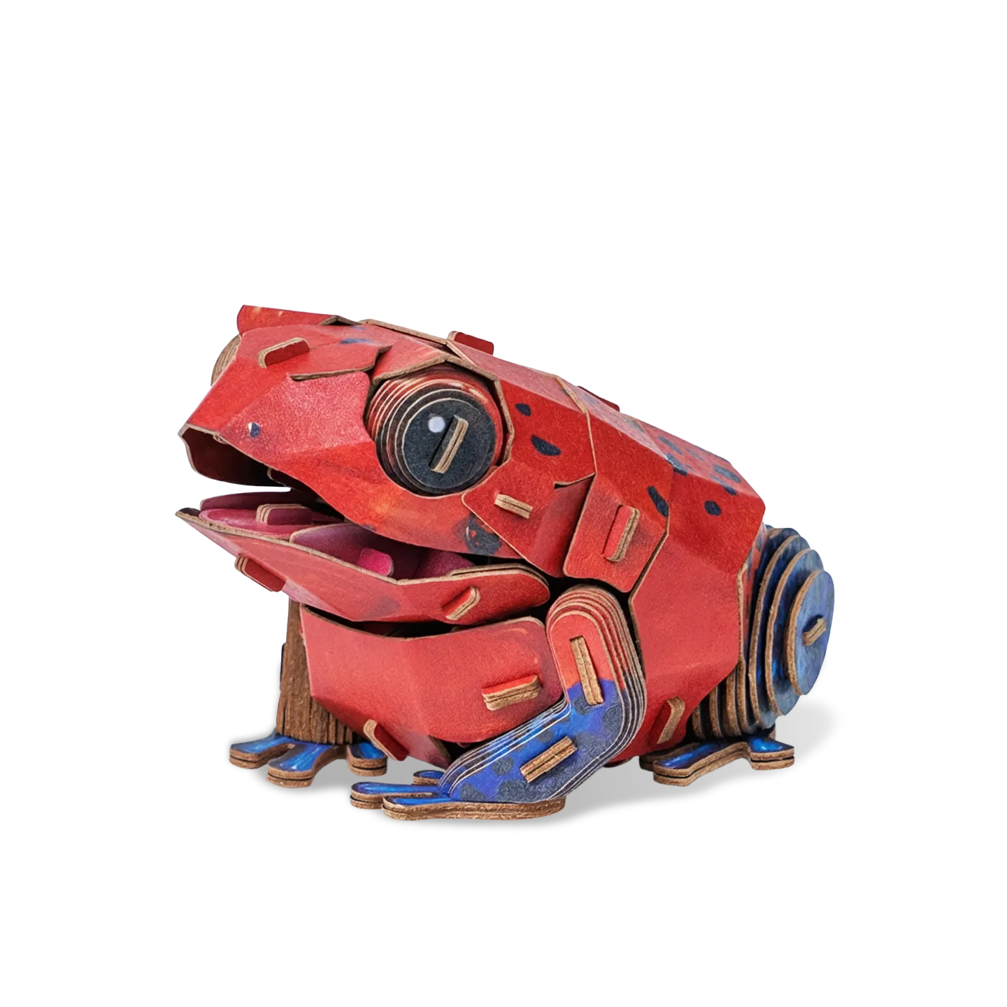 Strawberry Poison Dart Frog Paper Model-Bring the rainforest to your desk by assembling this vibrant, lifelike frog from 127 pieces of eco-friendly kraft paper