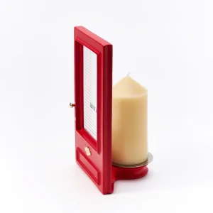 Cinematic red door Candle Holder-Inspired by The Odyssey, this red gate features a textured optical lens that transforms candlelight into a dreamy, cinematic ripple.