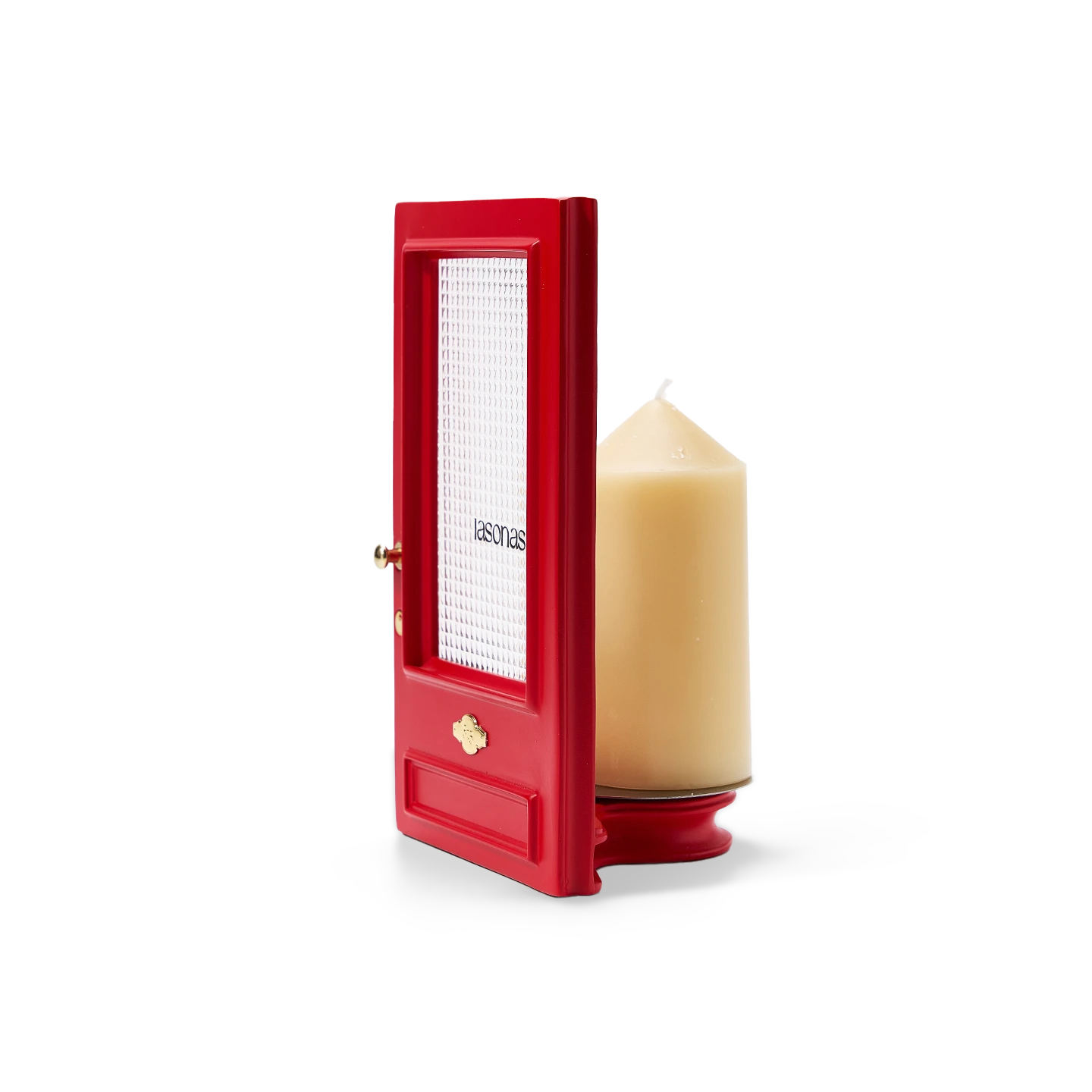 Cinematic red door Candle Holder-Inspired by The Odyssey, this red gate features a textured optical lens that transforms candlelight into a dreamy, cinematic ripple.